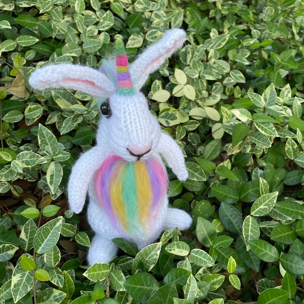 Hand crafted knit and needle felted unicorn magical bunny rabbit stuffed animal - Picture 6 of 11